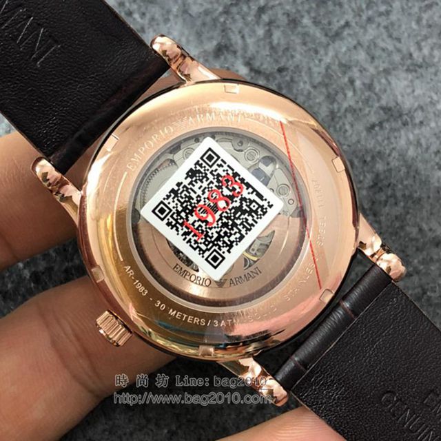 阿瑪尼手錶 AR1983 阿瑪尼自動機械男表 小牛皮錶帶男士腕表  hds1865